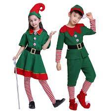 Elf Costume Kids Kids Christmas Elf Costume Cosplay Parent Child Festival Outfit Adult Men And Women Xmas Fancy Dress Party Clothes Set Match Elf Hat Wish