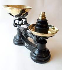 The body & mechanism of the scales is cast iron, and the bowl is enamelled, heavy gauge steel. Post Vintage Librasco Black Kitchen Weighing Scales With Imperial Vintage Brass Weights