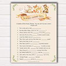 Nursery Rhyme Baby Game Printable Baby Shower Games Woodland Etsy Baby Shower Songs Baby Shower Woodland Baby Songs