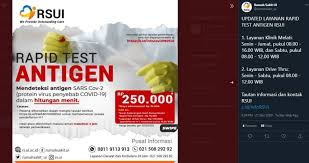 Swab antigen adalah metode pemeriksaan untuk medeteksi virus corona di tubuh seseorang. Rsui Buka Dua Layanan Rapid Test Antigen Di Klinik Dan Drive Thru