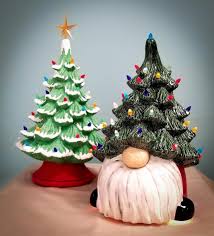 Add to favorites 11 ceramic christmas tree, lighted christmas tree, green glazed tree with multi colored lights and snow, free shipping in the lower 48. Paint Your Own 13 5 Inch Lighted Gnome Christmas Tree W Electrical Kit And Colored Bulbs The Pottery Piazza