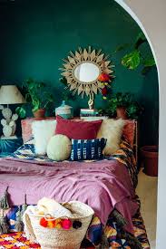 Emerald Green Walls Bedroom Statement Sun Mirror Jungalowjungalow Home Decor Apartment Decor Bedroom Design