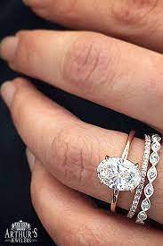 Oval Diamond Engagement Ring With Stacked Wedding Rings In Yellow Gold And White Gold U Oval Diamond Engagement Ring Wedding Rings Oval Wedding Rings Vintage