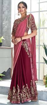 Red and maroon color sarees available online at indian wedding saree. Wedding Red And Maroon Color Crushed Silk Silk Fabric Saree 1605586