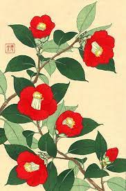 Japanese Flowers Art Prints Posters Japanese Red Camellias Etsy In 2021 Botanical Art Prints Flower Prints Art Japanese Art