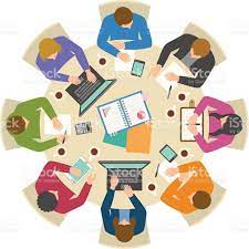 Office Workers Working Hard At Round Table From Directly Above In 2021 Round Table Vector Art Illustration People Illustration