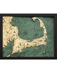 Woodcharts Cape Cod Sm Bathymetric 3 D Wood Carved Nautical Chart