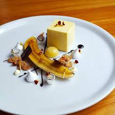 Caramelized Banana Banana Mousse Lemon Curd Almond Crumb Coconut Curl Meringue Fine Dining Desserts Food Plating Plated Desserts
