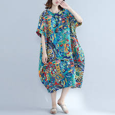 Summer Long Dress Women Cotton Print Dresses Casual Loose Retro Plus Size 4xl 5xl 6xl