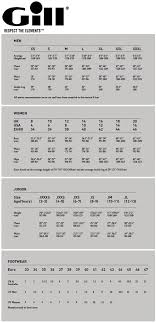 Gill Size Chart Team One Newport