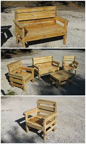 Complete Garden Set Made Out Of Repurposed Pallets Mobiliario De Exterior De Palete Mobiliario Com Paletes De Madeira Pallet Exterior