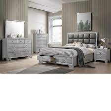 Home Source Industries Home Source Wash Queen Platform 4 Piece Bedroom Set Silver Platform Bedroom Sets Bedroom Furniture Sets Bedroom Set