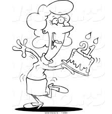 See more ideas about coloring pages, coloring books, coloring pages for kids. Vector Of A Cartoon Happy Woman Carrying A Birthday Cake With 21 Candles Coloring Page Outline By Toonaday 14689