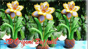 How To Make 3d Origami Daffodil Flower Diy Paper Daffodil Flower Tutor Origami Flowers Paper Origami Flowers 3d Origami