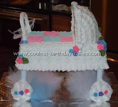 You will need to make two 9×13 cakes, and one 9 inch round cake. Coolest Homemade Bassinet Stroller Cakes