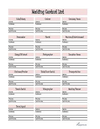 Wedding Planning Contact List Printable Pdf File Wedding Planning Binder Wedding Planner Checklist Wedding Planner Binder