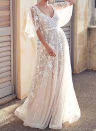 Boho V Neck Cap Sleeve Lace Beach Wedding Dress Acelitt Beach Wedding Dress Boho Lace Beach Wedding Dress V Neck Wedding Dress