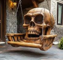 Gothic garden bench with an elegant skull centerpiece