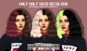Cosmic Cc Half Half Hair Recolour I M Very Happy With Half And Half Hair Sims Hair Sims 4 Black Hair