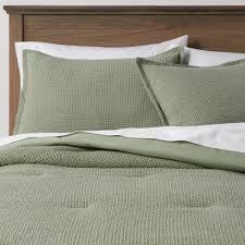 We have a king size mattress, and it fits quite well. Full Queen Washed Waffle Weave Comforter Sham Set Sage Green Threshold Target