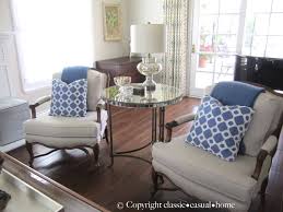 Grey and blue living room with patterned features. Blue White And Silver Timeless Design Classic Casual Home
