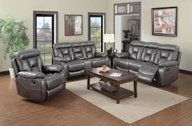 Richton Motion Collection Grey Faux Leather With Light Brown Accent Thread Cupholders And Storage Pocket Coil Cushions Living Room Sets Sofa Frame Room Set