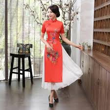 Cheongsam Top Full Length Floral Ao Dai Two Piece Dress Two Piece Dress Piece Dress Ao Dai