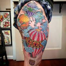 Colorful hot air balloon tattoo. 48 Incredible Hot Air Balloon Tattoo Designs Tattooblend