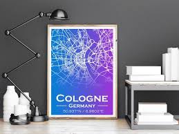 Cologne City Map Print Modern Contemporary Poster In Sizes Etsy Instant Download Wall Art Decor Koln Germany De Paris City Map Amsterdam City Map Map Print