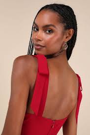 Lulus Sophisticated Charisma Berry Tie-Strap A-Line Midi Dress in Red