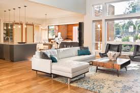 A living room with hardwood floors but no rug looks naked. Seven Benefits Of An Open Plan Living Space