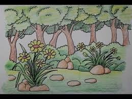Gambar pemandangan alam selanjutnya adalah gambar yang menunjukkan pemandangan di desa yorkshire dales. Cara Menggambar Hutan Dan Binatang