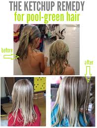 Make a baking soda solution. Rage Against The Minivan Restoring Chlorine Green Pool Hair To Blonde With Ketchup Yes Ketchup Pool Hairstyles Chlorine Green Hair Chlorine Hair