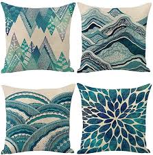 Amazon Com Jasfura Set Of 4 Teal Throw Pillow Covers 18x18 Inch Summer Ocean Bohemia Deco In 2020 Teal Throw Pillow Covers Teal Throw Pillows Decorative Pillows Couch