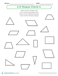 Each worksheet has 8 problems determining the type of shape. 2 D Shapes Check In Worksheet Education Com