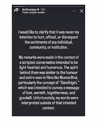 Sanjay Dutt has broken his silence after his remarks about peace in India  sparked a debate on social media. During his appearance on Shekhar Suman's  Shekhar Tonite, the actor had expressed his
