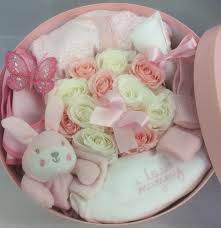 The roses sit above the edge of the box, so they're. Forever Roses Baby Girl Hatbox Buy Online Or Call 01375 374155