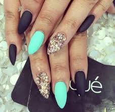 Black And Teal Stiletto Nails Teal Matte Black And Gold Mint Nails Mint Nail Designs Stiletto Nails Designs