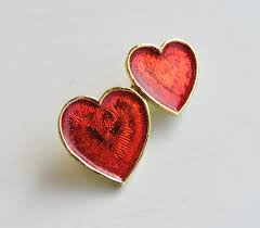 Vintage Heart Brooch Red Enameled Double Heart Pin Read Hearts Iridescent Hearts Gold Heart Brooch Valentines Day Heart Brooch Vintage Heart Gold Texture