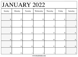 Free Printable January 2022 Calendar