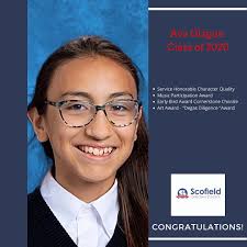 Congratulations to 6th Grade Graduate Ava Olague! ﻿﻿ ﻿﻿Ava joined Scofield  in 1st grade, and is still in prayer