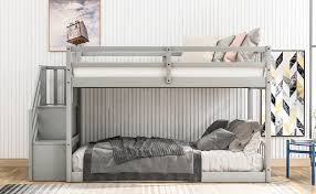 Maybe a little too clean and white for my style, but lots of other people migh. Amazon Com Low Bunk Beds Twin Over Twin Size Solid Wood Bunk Bed With Storage And Guardrail For Kids And Toddler Kitchen Dining