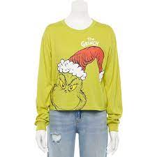 Seuss the grinch who stole christmas pom beanie hat embroidered character. Juniors Dr Seuss How The Grinch Stole Christmas Grinch Santa Hat Long Sleeve Graphic Tee