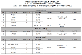 Peperiksaan perkhidmatan bagi pengawas hutan gred g11, jabatan perhutanan. Jadual Waktu Peperiksaan Khas Ogos 2017