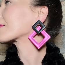 Big Berry Black Earrings Polymer Clay, Large Geometric Studs, Modernist