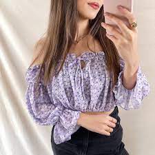 Azami Flower Off Shoulder Top Lilac Hello My Love