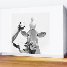 Black And White Wall Painting Animals Black And White Farm Animal Friends Wall Mural By Alemi 8 X 8 In 2020 Farm Animal Mural Animal Mural Farm Animals