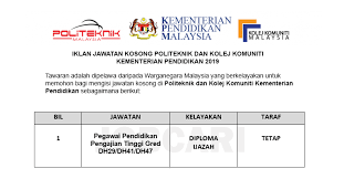 Jawatan Kosong Di Politeknik Dan Kolej Komuniti Kementerian Pendidikan Malaysia Jobcari Com Jawatan Kosong Terkini