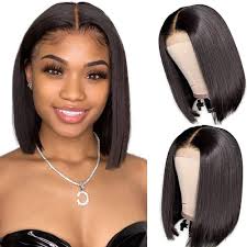 Short Bob Wigs Human Hair 10 Inch 4x1 Part Lace Closure Wigs for Black  Women Straight Bob (10 Inch, Natural Black)