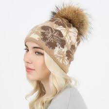 Gray And White Flower Bobble Hat For Women Wool Knit Beanie Hats With Ball On Top Knit Beanie Hat Beanie Hats Hats For Women